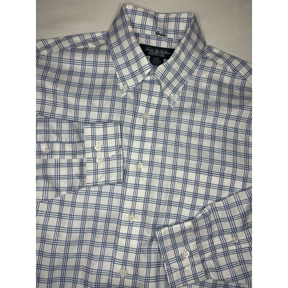 Brooks Brothers Country Club Men's Button Down Shirt Blue Plaid Egyptian Cotton